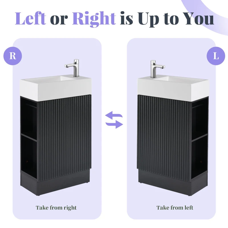 Practical Bathroom Vanity with 2-Tier Storage Shelves and Toilet Paper Holder, Compact Cabinet for Small Bathrooms, 18.5" L x 10.5" W x 33" H, Black