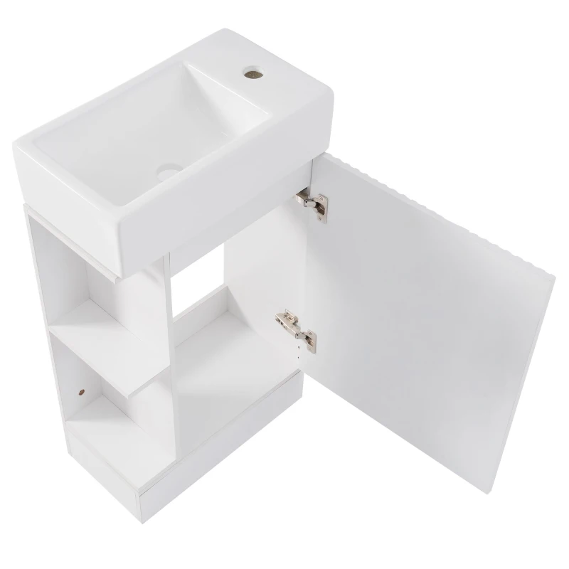 Practical Bathroom Vanity with 2-Tier Storage Shelves and Toilet Paper Holder, Compact Cabinet for Small Bathrooms, 18.5" L x 10.5" W x 33" H, White