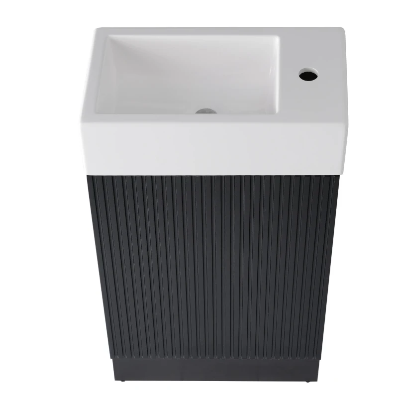 Practical Bathroom Vanity with 2-Tier Storage Shelves and Toilet Paper Holder, Compact Cabinet for Small Bathrooms, 18.5" L x 10.5" W x 33" H, Black