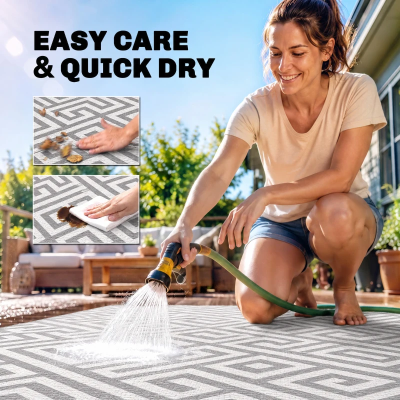 Outsunny Reversible Outdoor RV Rug, Patio Floor Mat, 5' x 8' Plastic Straw Rug for Backyard, Deck, Beach, Camping, Grey & White