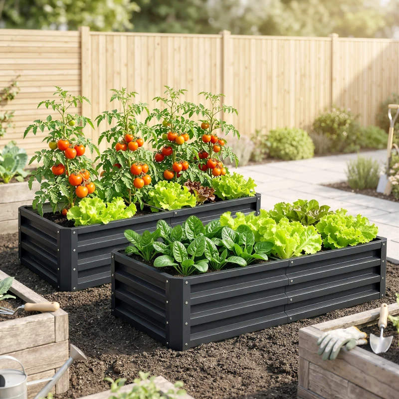 Outsunny Galvanized Raised Garden Bed, 4' x 2' x 1' Metal Planter Box, for Growing Vegetables, Flowers, Herbs, Succulents, Gray