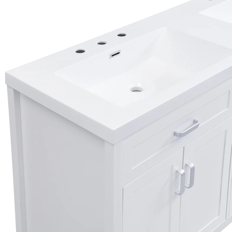 Double Sink Bathroom Vanity with Integrated Resin Sinks, 4-Drawer Storage Vanity for Modern Bathrooms, 59'' L x 19.5'' W x 33.5'' H, White
