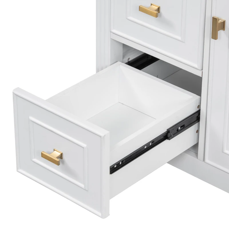 Spacious Vanity with Tip-Out Top Drawer and 2 Left-Side Drawers, Ideal Cabinet for Small-To-Medium Bathrooms, 30" L x 18.5" W x 33.5" H, White