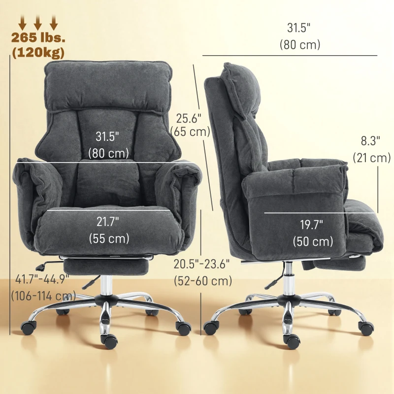 HOMCOM Desk Chair, Computer Office Chair with Footrest, Adjustable Backrest and Headrest, Dark Grey