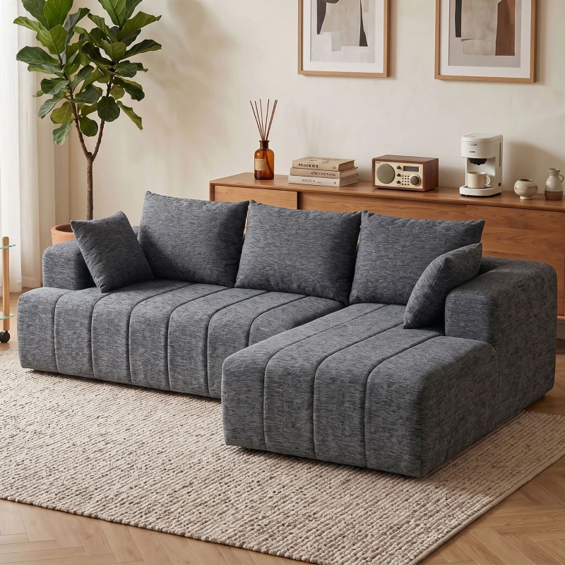 HOMCOM 101" Modular Sectional Sofa with Chaise, Chenille Boneless Cloud Sofa Bed, 3 Seater L-Shaped Couch, No Assembly, Grey