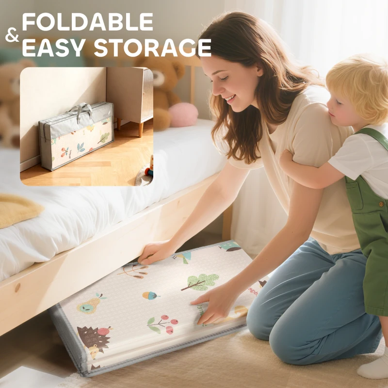 Qaba Baby Play Mat Double-Sided, Foldable Activity Playmat, Waterproof Reversible Playmat for Toddlers, 71" x 59"