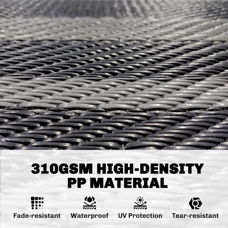 Outsunny Reversible Outdoor Rug, Waterproof Plastic Straw with Carry Bag, 9' x 18', Black & Gray Square Patchwork