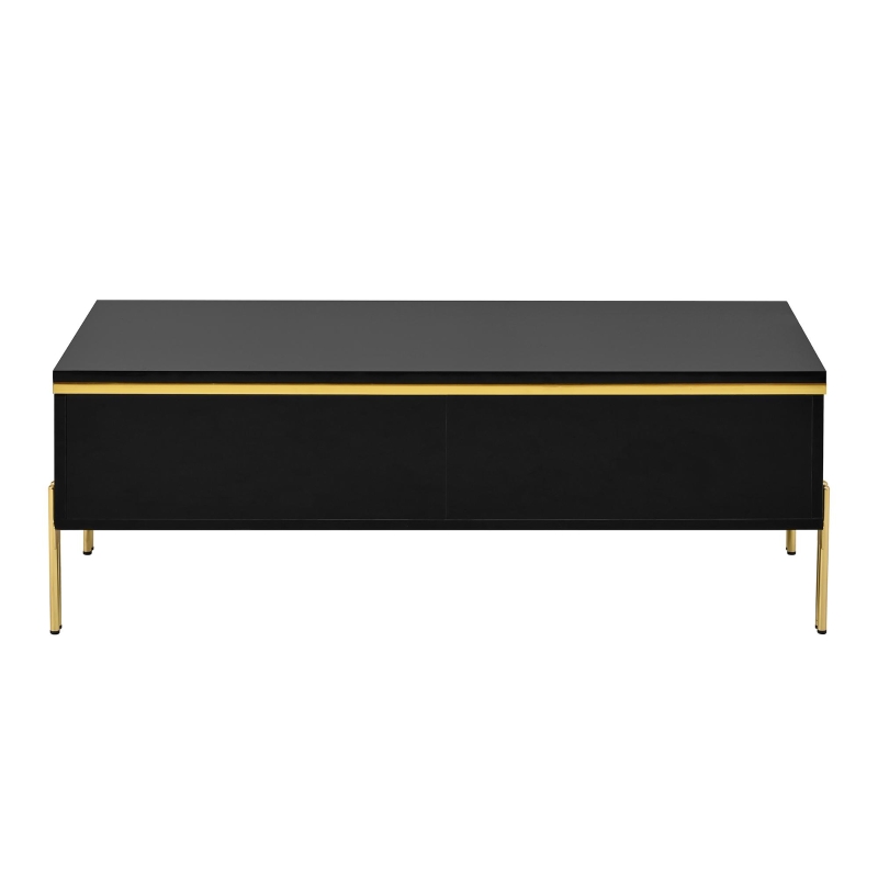 Modern High-Gloss Coffee Table with Hidden Dual Drawers, Stain-Resistant Center Table with Metal Legs, 39.5'' L x 19.5'' W x 14'' H, Black