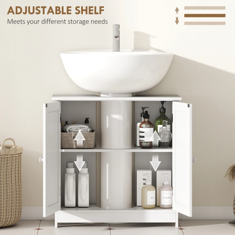 HOMCOM 24" Under Sink Storage Cabinet with 2 Doors and Shelves, Pedestal Sink Bathroom Vanity Furniture, White