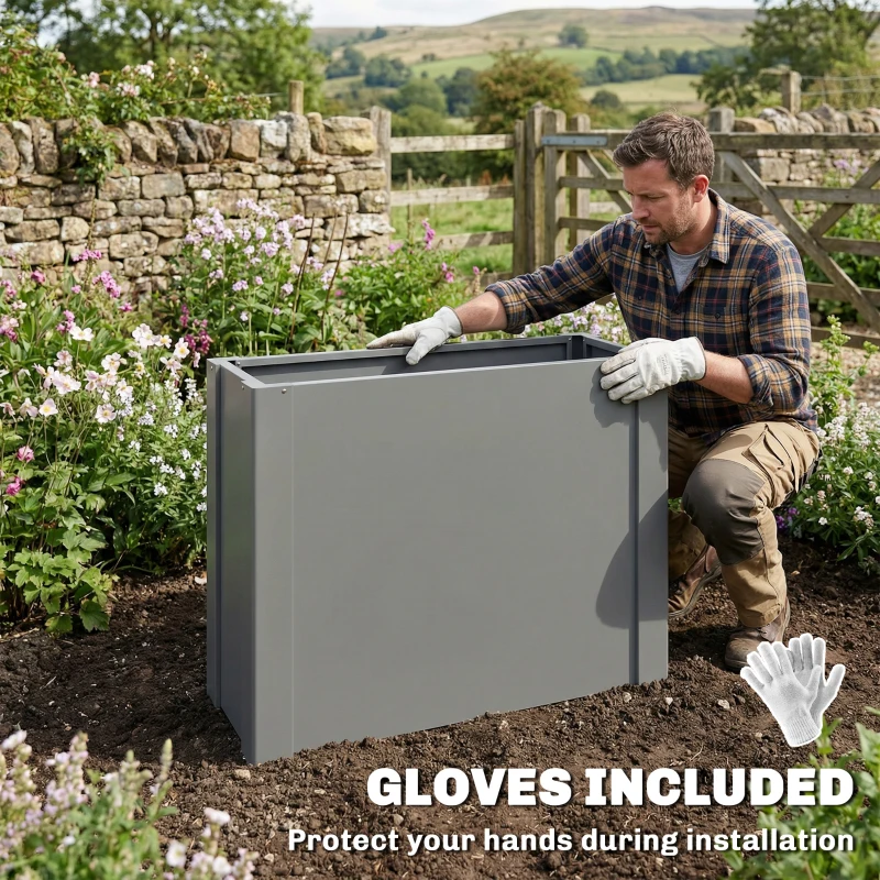 Outsunny Raised Garden Bed Galvanized Planter Box Outdoor with Gloves for Gardening Vegetables, Flower, Herb, 2.6 x 1 x 2 ft, Gray
