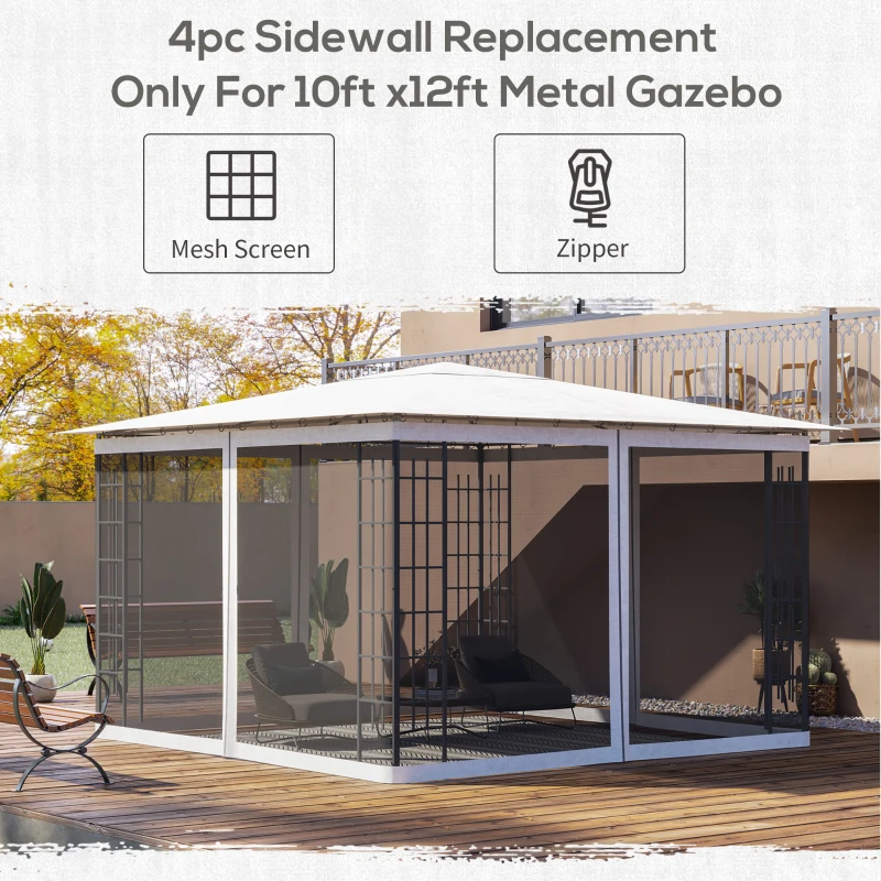 Outsunny Replacement Mesh Sidewall Netting for 10' x 12' Gazebos and Canopy Tents with Zippers, (Sidewall Only) White