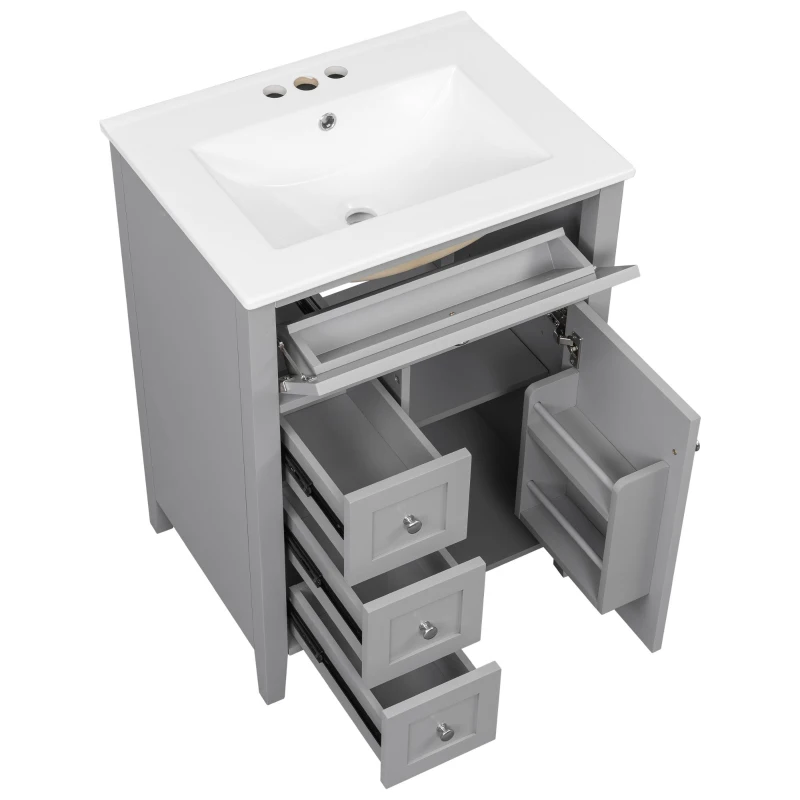 Double Bathroom Vanities with Tip-Out Top Drawer and 3 Pull-Out Drawers, Stylish Cabinets with Freestanding Design, 48" L x 18.5" W x 34" H, Gray