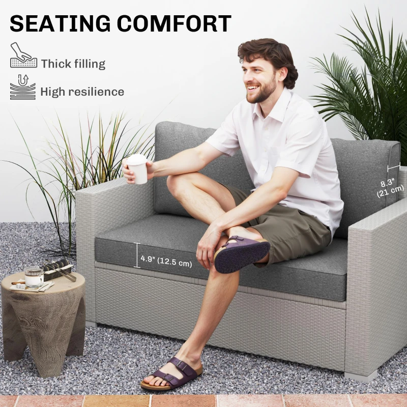 Outsunny 2 Seater Outdoor Seat Cushions with Backrest, Loveseat Double Sofa Outdoor Furniture Cushions, Grey