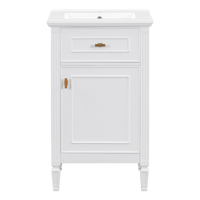 Functional Bathroom Vanity with Ceramic Sink and Tip-Out Top Drawer, Perfect Cabinet for Compact Bathrooms, 20" L x 18.5" W x 33.5" H, White