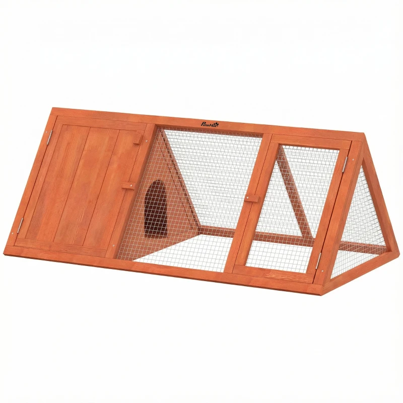 PawHut Rabbit Hutch, Wooden Guinea Pig Hutch with Run and Doors, Outdoor Triangle Bunny House for Rabbits,Duck and Chicken