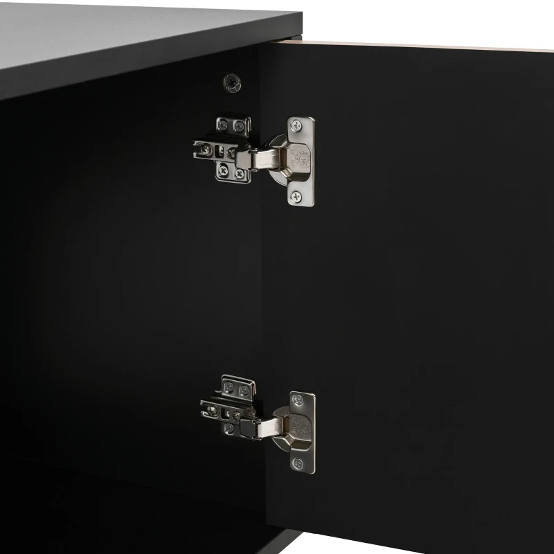Modern TV Cabinet with Spacious Fully Enclosed Media Storage, Handle-Free 4-Door TV Stand with Slim Metal Legs, 70.5'' L x 14'' W x 21'' H, Black