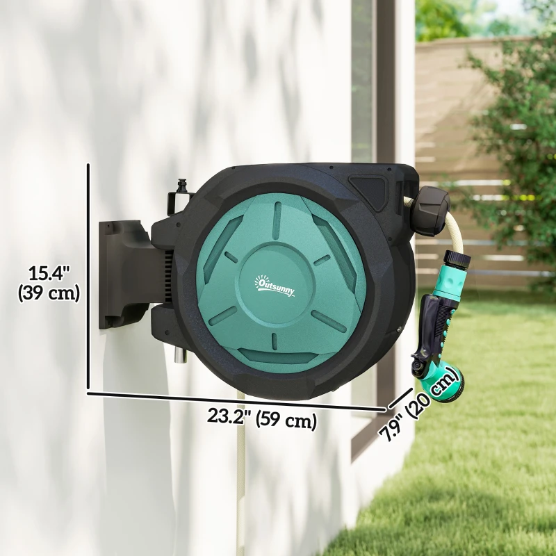 Outsunny 1/2 in x 65ft Wall Mounted Garden Hose Reel, Retractable Water Hose Reel with Auto Rewind, Any Length Lock, Blue