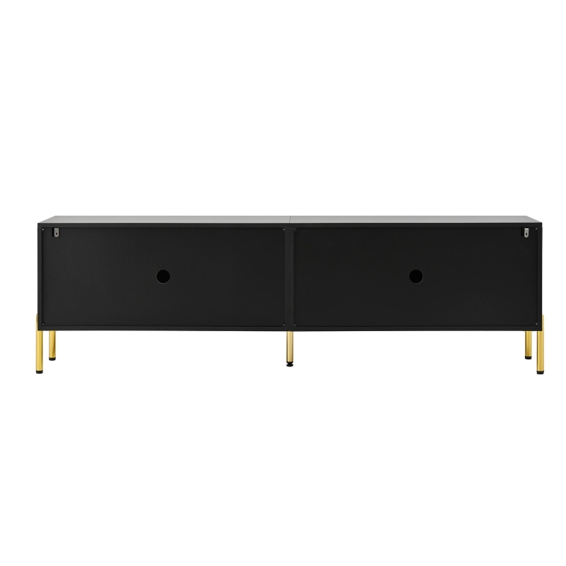 Modern TV Cabinet with Spacious Fully Enclosed Media Storage, Handle-Free 4-Door TV Stand with Slim Metal Legs, 70.5'' L x 14'' W x 21'' H, Black