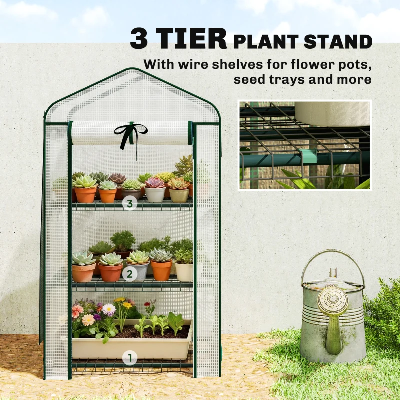 Outsunny Mini Greenhouse with Screen Roof, Portable Small Greenhouse with Roll-Up Zipper Door, 27.6" x 19.7" x 50", White