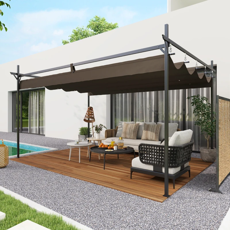Outsunny 10' x 10' Outdoor Gazebo, UPF30+ Retractable Pergola Canopy, Free Standing Metal Pergola Kit, Brown