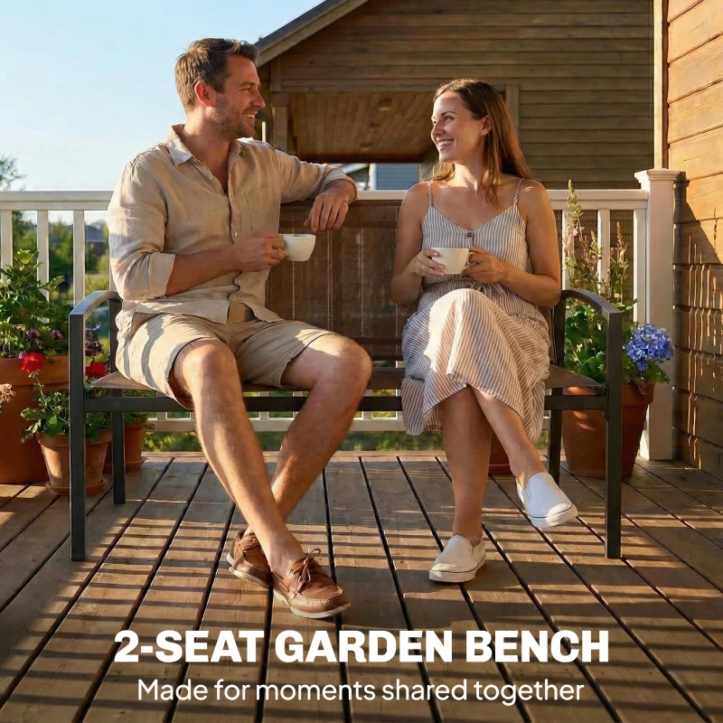 Outsunny Outdoor Garden Bench, 44 in Metal Patio Garden Park Bench with Breathable Mesh Fabric, 528 lb Load Capacity, Dark Brown