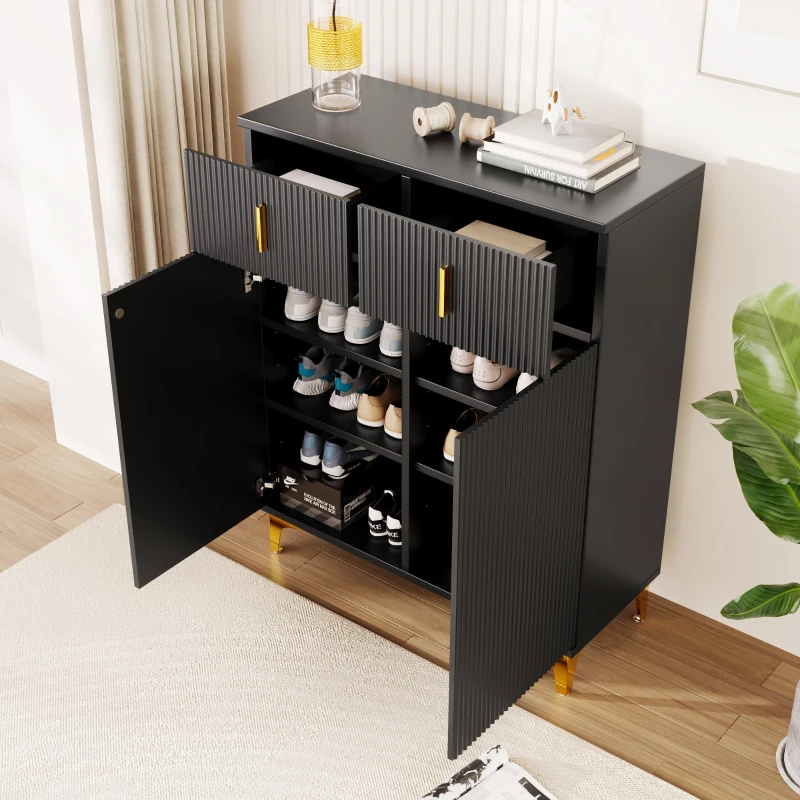 Elegant Sideboard with Push-To-Open Mechanism, Versatile Shoe Cabinet for Hallways and Entryways, 32.5" L x 13.5" W x 39.5" H, Black