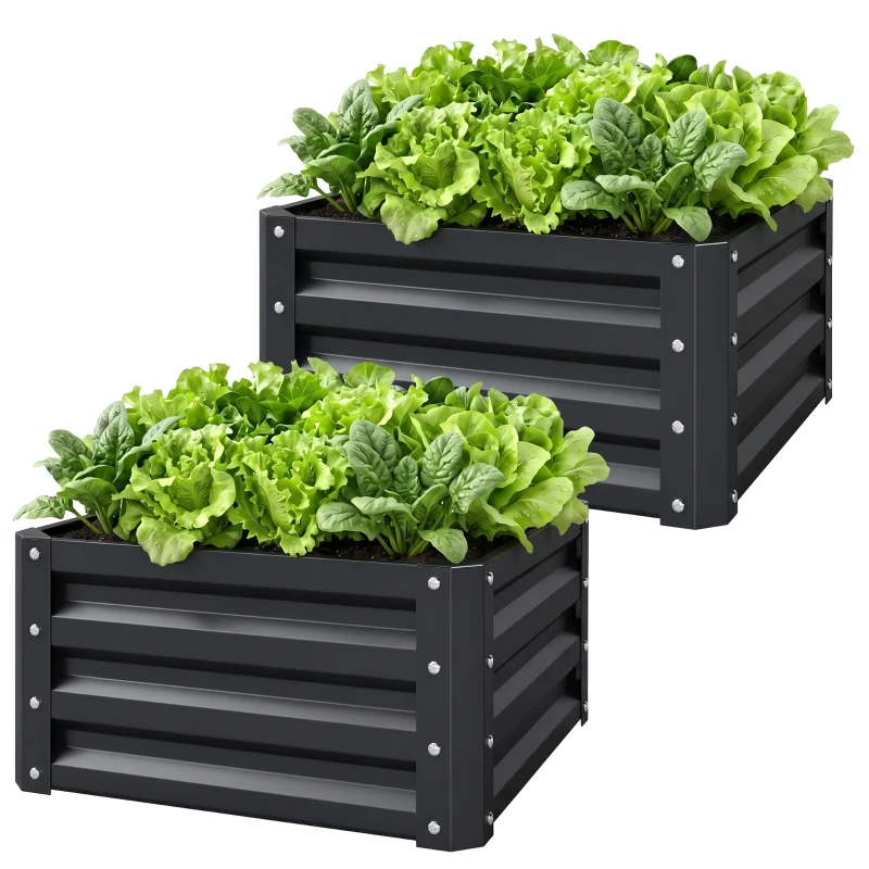 Outsunny 2pc 23.5" Elevated Herb & Vegetable Planting Box Kit w/ Versatile Uses, Dark Gray