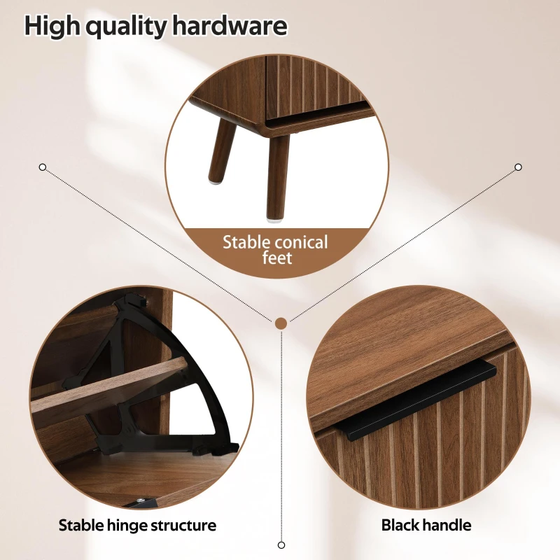 Modern Shoe Cabinet with Solid Tapered Wood Legs, Walnut Shoe Organizer with Double-Tier Storage, 41.5'' L x 9.5'' W x 36'' H, Walnut