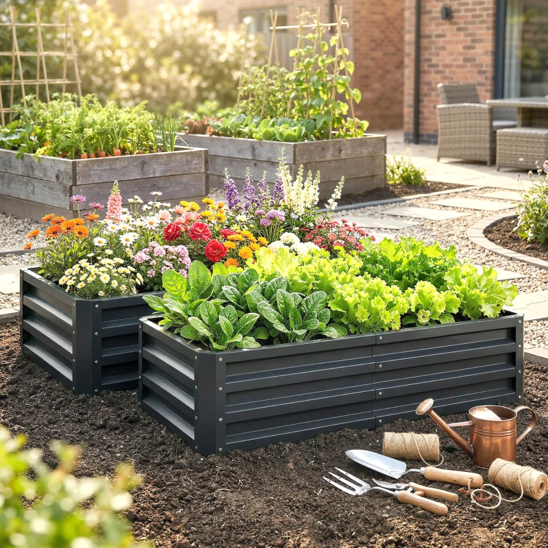 Outsunny Galvanized Raised Garden Bed, 4' x 2' x 1' Metal Planter Box, for Growing Vegetables, Flowers, Herbs, Succulents, Gray