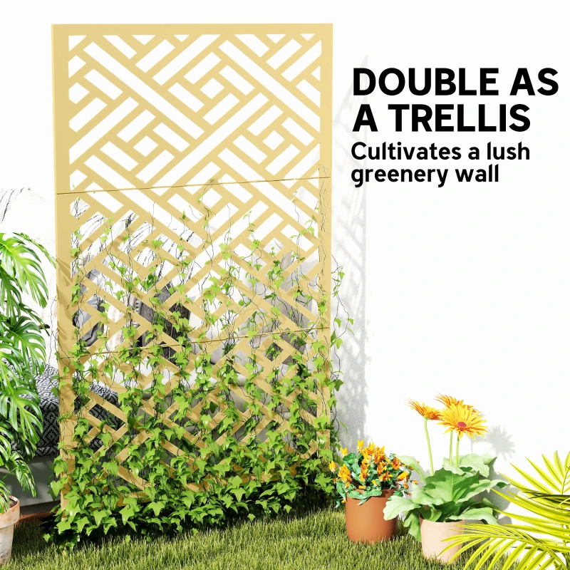Outsunny Metal Outdoor Privacy Screen, Freestanding Outdoor Divider with Stand, 79" x 47", Gold
