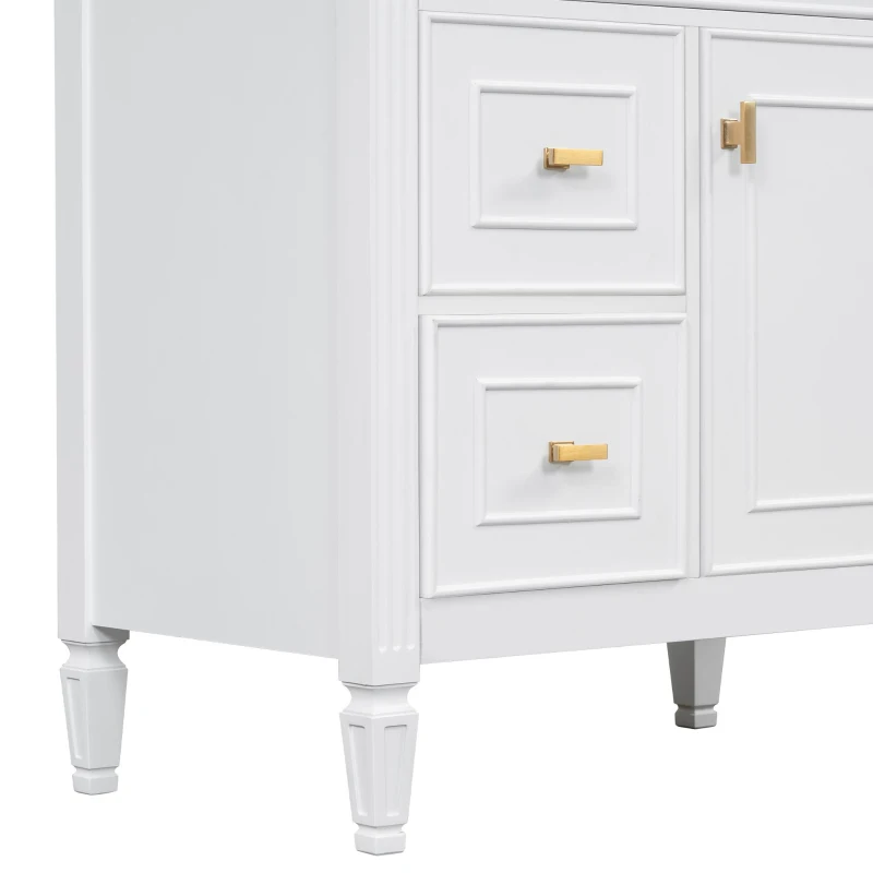 Spacious Vanity with Tip-Out Top Drawer and 2 Left-Side Drawers, Ideal Cabinet for Small-To-Medium Bathrooms, 30" L x 18.5" W x 33.5" H, White
