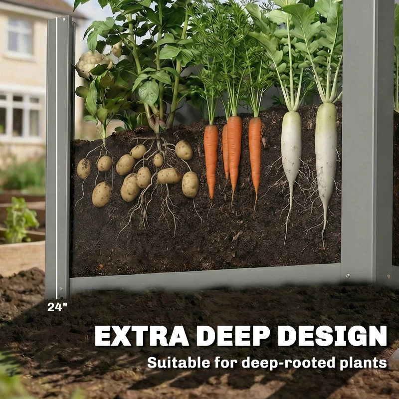 Outsunny Raised Garden Bed Galvanized Planter Box Outdoor with Gloves for Gardening Vegetables, Flower, Herb, 2.6 x 1 x 2 ft, Gray