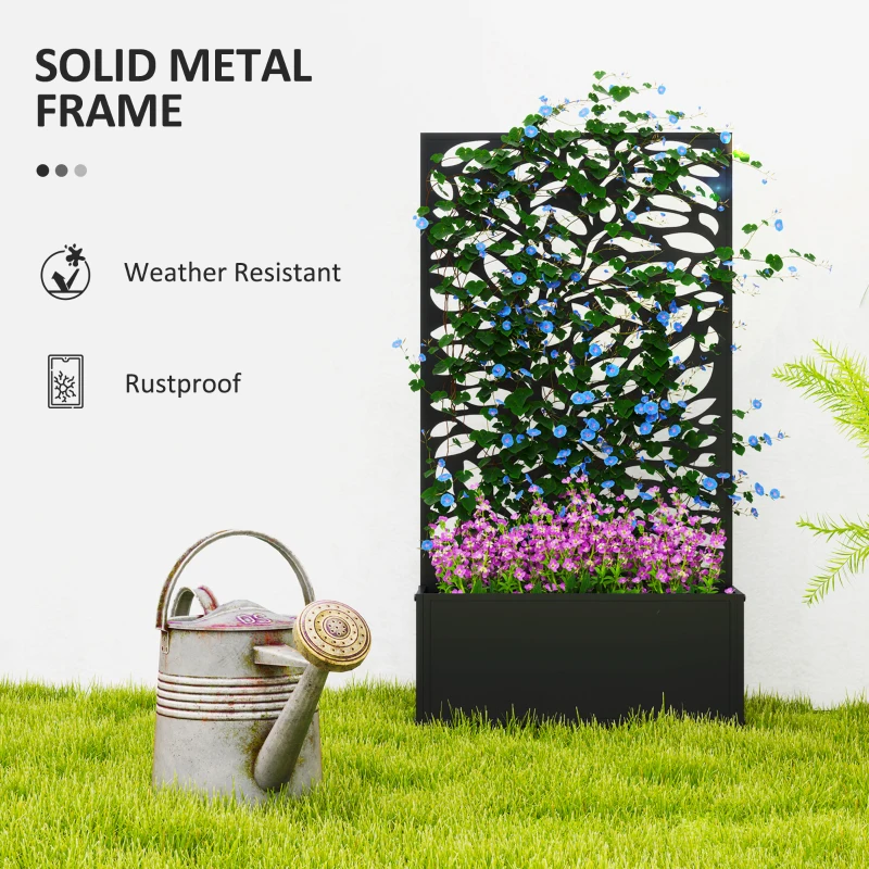 Outsunny Metal Garden Bed with Trellis for Climbing Plants, Freestanding or Wall Mounted Flower Bed for Garden, Patio, Balcony