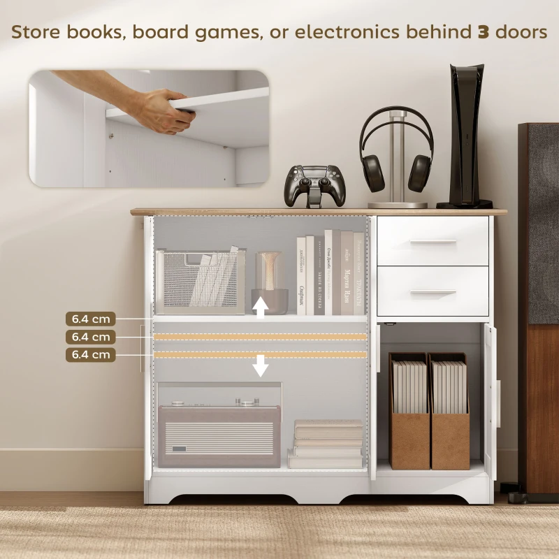 HOMCOM 40" Sideboard Buffet Cabinet, Modern Kitchen Storage Cabinet with 2 Drawers, 3 Doors & Adjustable Shelf, White