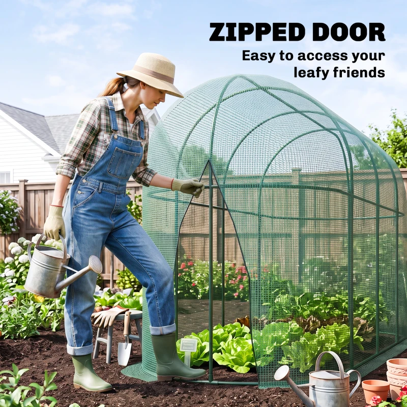 Outsunny 9.8' x 3.3' Plant Protector Tent, Crop Cage with Zipped Door and Ground Stakes for Garden, Yard, Lawn
