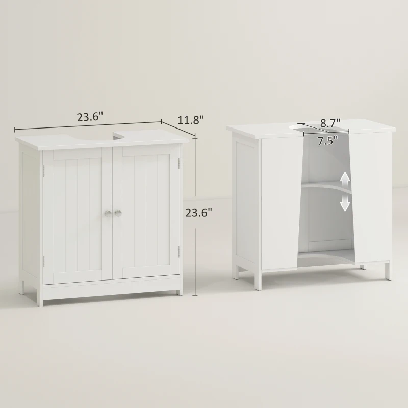 HOMCOM 24" Under Sink Storage Cabinet with 2 Doors and Shelves, Pedestal Sink Bathroom Vanity Furniture, White
