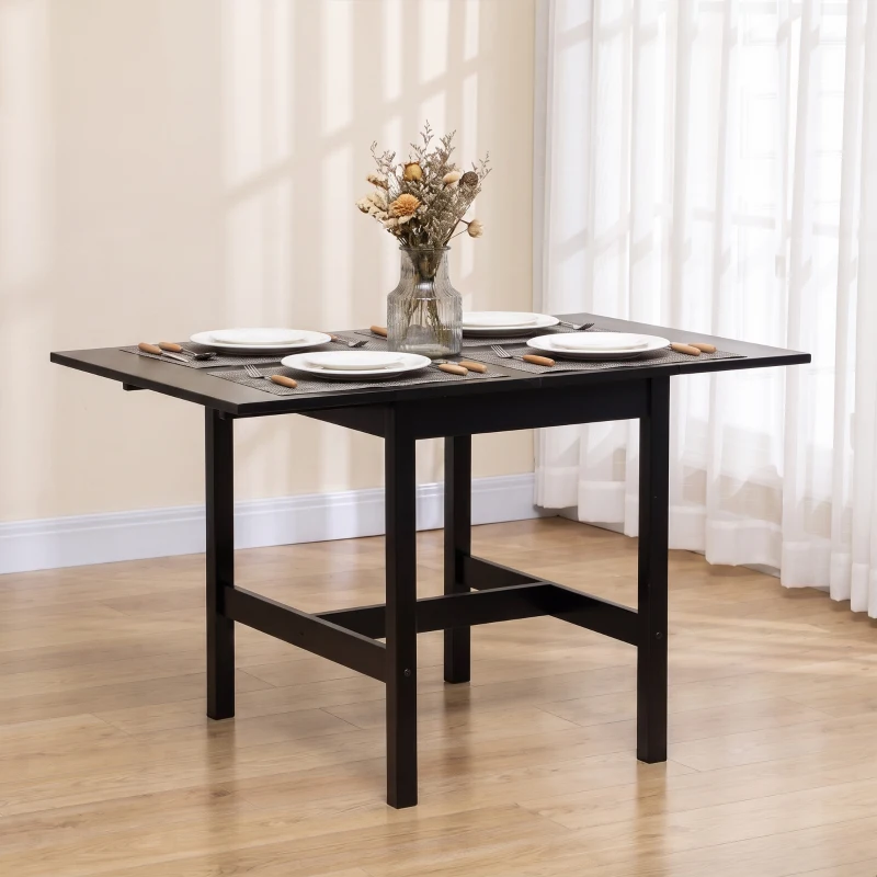 HOMCOM Solid Wood Kitchen Table, Drop Leaf Tables for Small Spaces, Folding Dining Table, Black