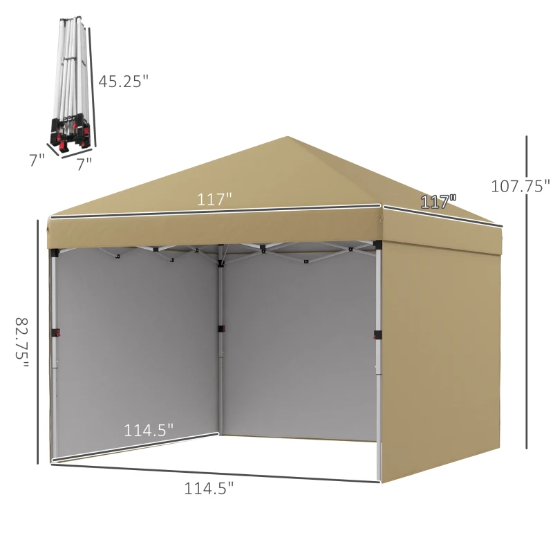 Outsunny 10' x 10' Pop Up Canopy with Sidewalls, Weight Bags and Carry Bag, Height Adjustable Tent for Parties, Beige