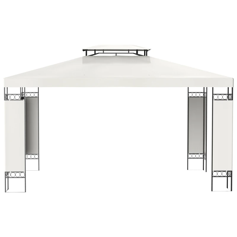 Outsunny 10' x 13' Outdoor Gazebo, Double Roof Patio Gazebo Canopy Shelter with Screen Decorate Corner Frame, White