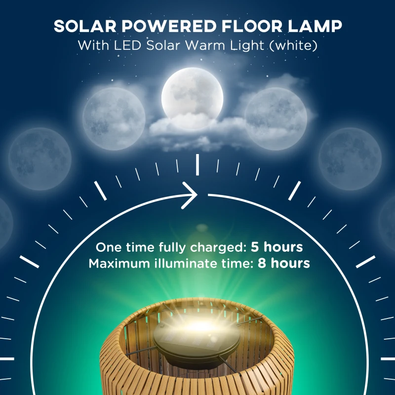 Outsunny Wicker Outdoor Floor Lamp, Cordless Solar Lantern with Auto On/Off LED Lights, IP44 for Patio, Porch, Pathway, Yellow