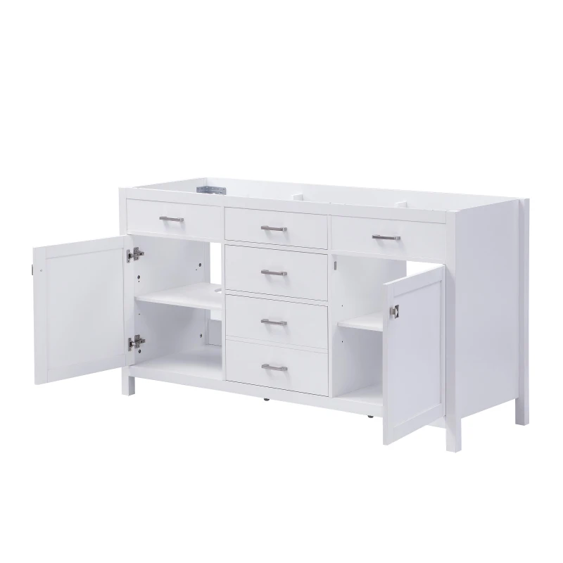59-inch Bathroom Vanity Cabinet with Soft-Close Hinges, Divider Drawer Storage Console with Sturdy MDF Construction, 58.5'' L x 19'' W x 31.5'' H, White