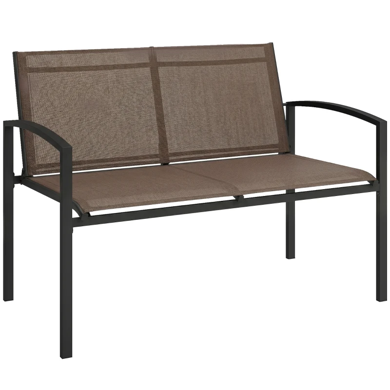 Outsunny Outdoor Garden Bench, 44 in Metal Patio Garden Park Bench with Breathable Mesh Fabric, 528 lb Load Capacity, Dark Brown