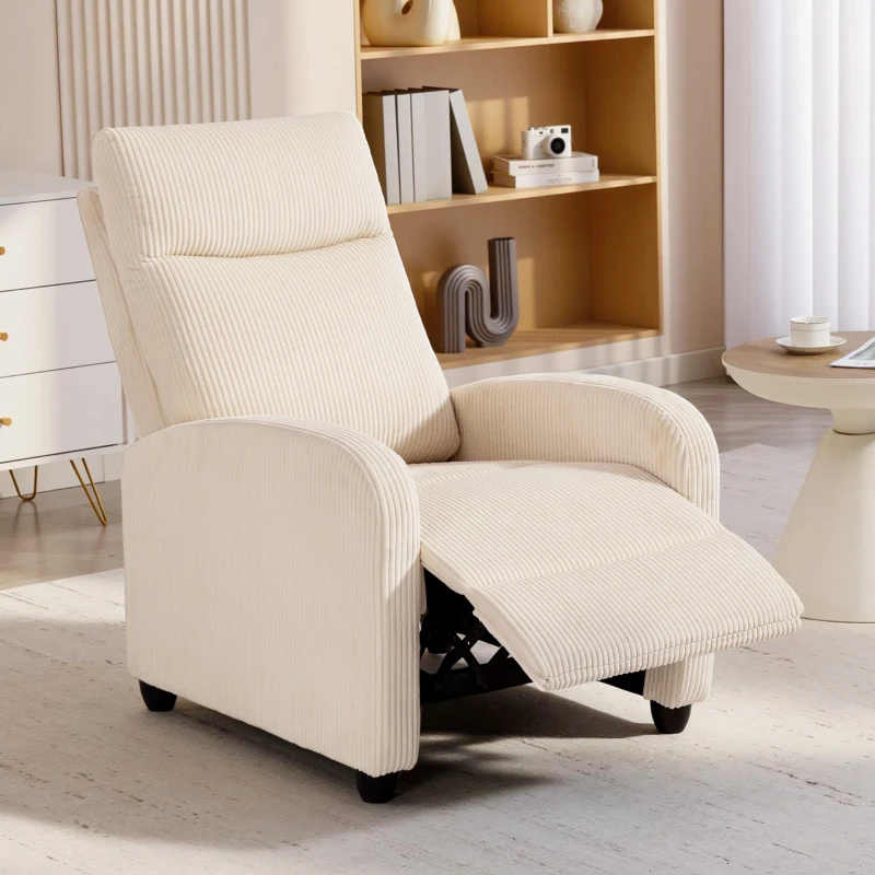 HOMCOM Fabric Recliner Chair Manual Home Theater Seating Single Reclining Sofa Chair with Padded Seat for Living Room, Beige
