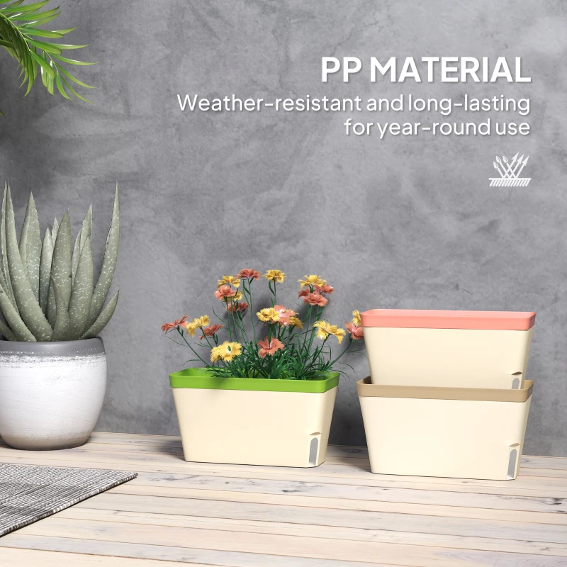 Outsunny 3 Pack Self Watering Flower Pots, 10.5 Inch Planter Box with Water Level Indicator for Vegetables, Succulents Plants