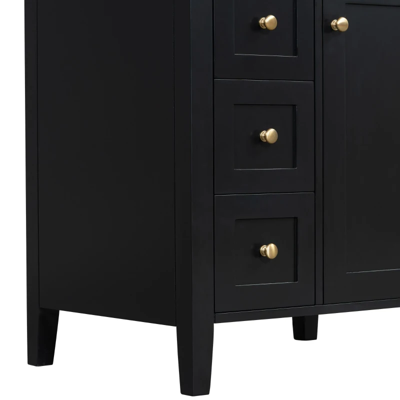 Sleek Bathroom Vanity with Tip-Out Top Drawer and 3 Pull-Out Drawers, Stylish Cabinet with Freestanding Design, 24" L x 18.5" W x 34" H, Black