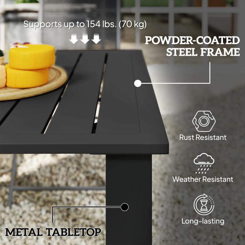 Outsunny 59" Outdoor Patio Table with Umbrella Hole, Outdoor Dining Table with Slatted Tabletop for Backyard Garden, Black