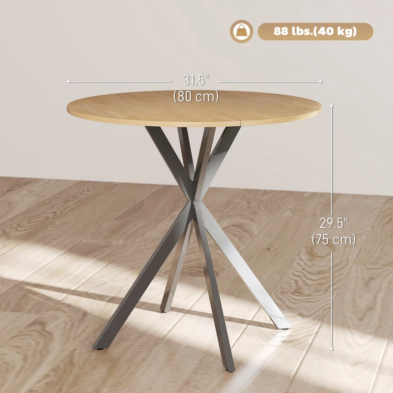 HOMCOM 31.5" Industrial Round Dining Table - White Oak