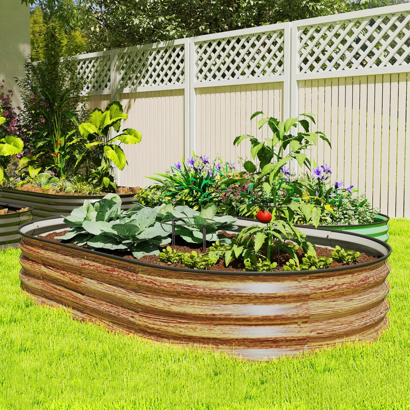 Outsunny 5' x 3' x 1' Large Outdoor Planter Box, Galvanized Raised Garden Bed with Metal Plant Stake, Brown Wood Effect