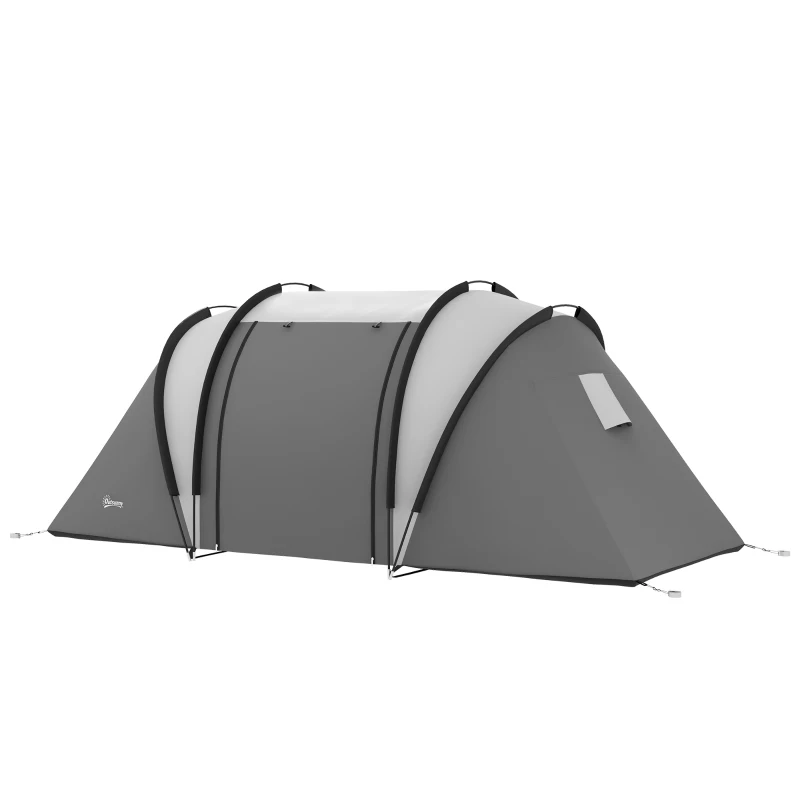 Outsunny Camping Tent with 2 Bedrooms and Living Area, 3000mm Waterproof Family Tent, for Fishing Hiking Festival, Grey