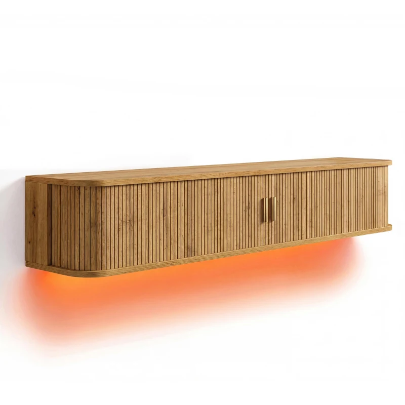 Wall-Mount Floating TV Cabinet with Built-In Cable Management, Sleek Modern Wooden Media Console with Open Shelves, 69'' L x 12'' W x 12'' H, Natural